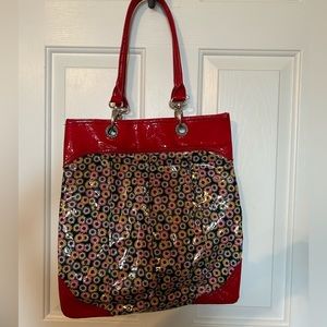 Fun and funky Vera Bradley Frill red patent leather tote